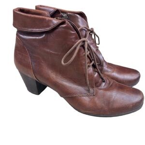 Caprice Leather Ankle 2.25”Heel Boots US 10 Wide Brown Lace Zip Steampunk